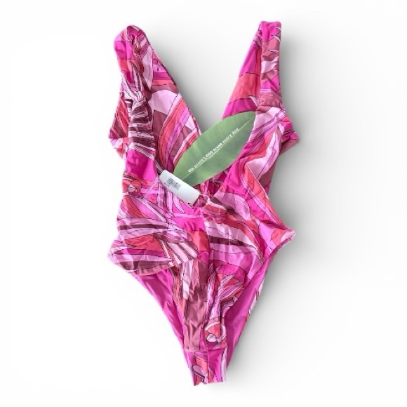 BNWT FARM RIO Pink Patterned Kids Swimsuit Size S - Picture 2 of 4